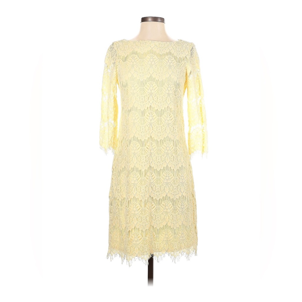 Eliza J Mellow Yellow Lace Midi Cocktail Dress